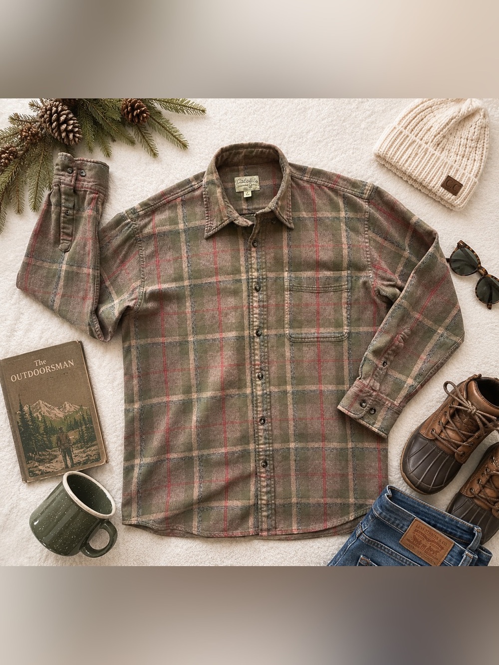 Cabela’s Legendary Quality Men’s Large Plaid Flannel Shirt 100% Cotton